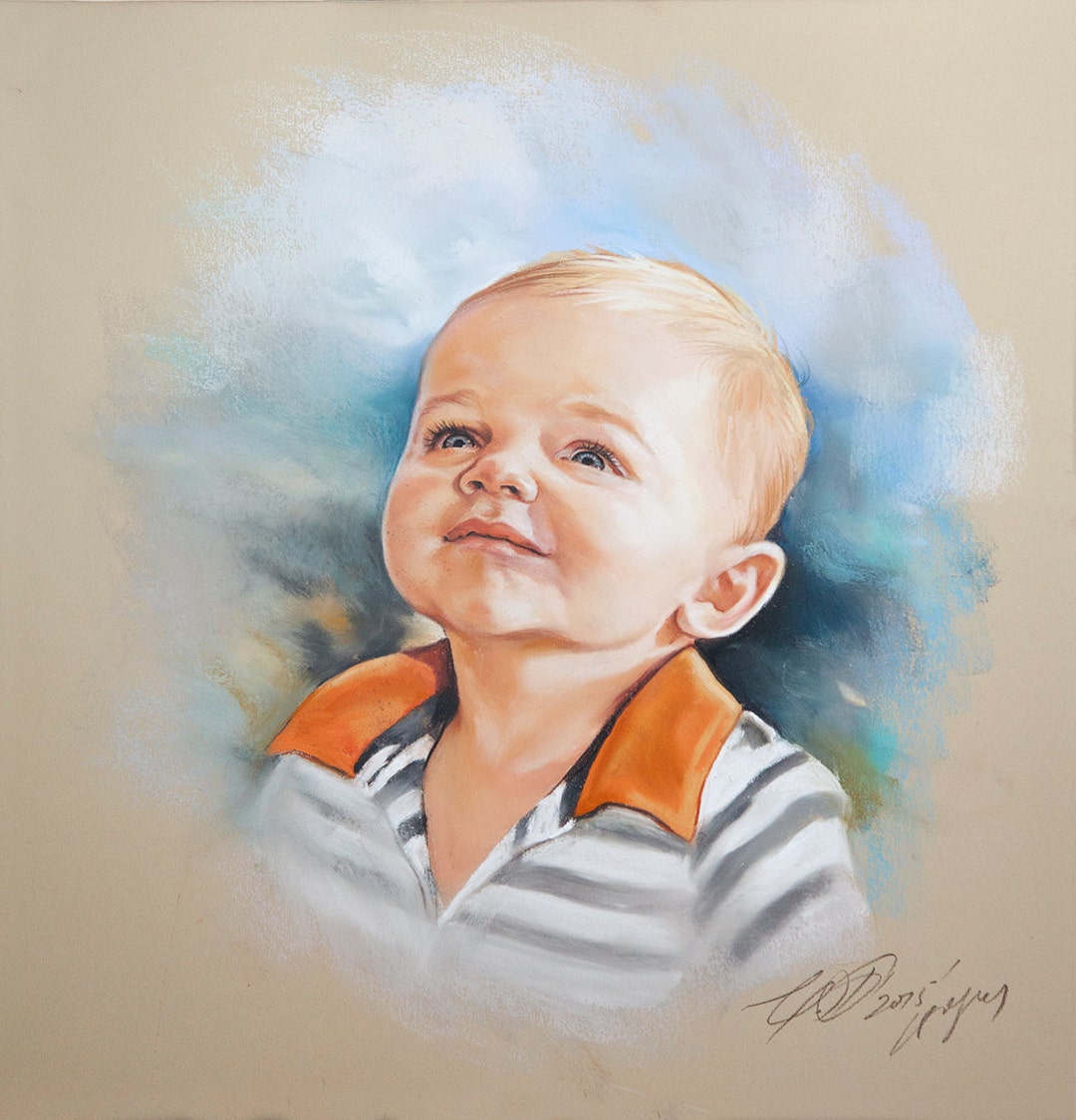Custom Pastel Portrait Painting of a Baby Boy From Photography. Head ...