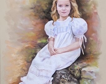 Pastel portrait of a girl, Big size Pastel portrait, children portrait paintings