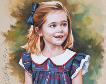 Pastel portrait, portrait painting of a beautiful girl, Children portraits