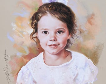 Custom Portrait, Pastel portrait of a girl from photography. Handmade portrait, Commission portrait on Pastel of a really sweet little girl