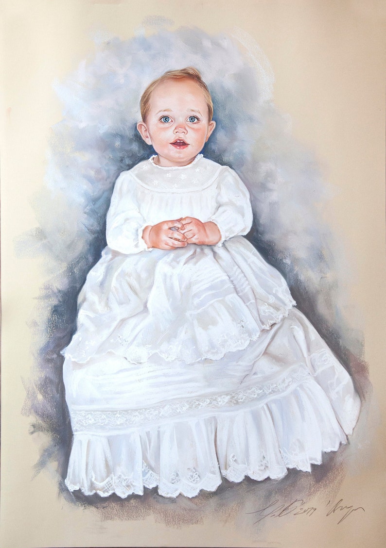Grand 29x43 pouces portrait pastel de taille, peinture de portrait dun petit garçon, peinture de Pastel, portrait fait main image 1