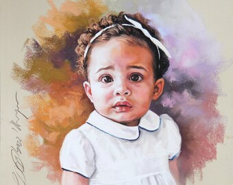 Custom Portrait, Pastel portrait of a girl from photography, child portrait