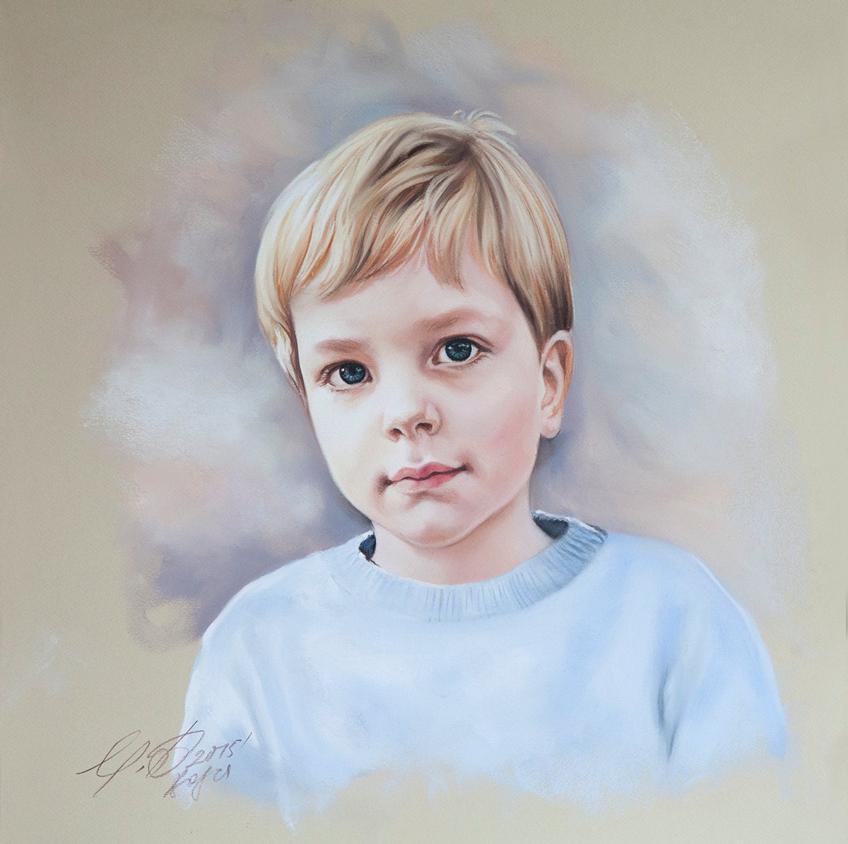 Original Pastel Portrait Painting of a Boy in Blue Color - Etsy