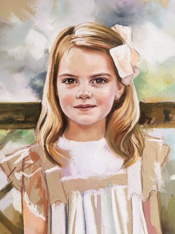 肖像画、全身 女の子のパステル画。大きなサイズの肖像画。ソフト  