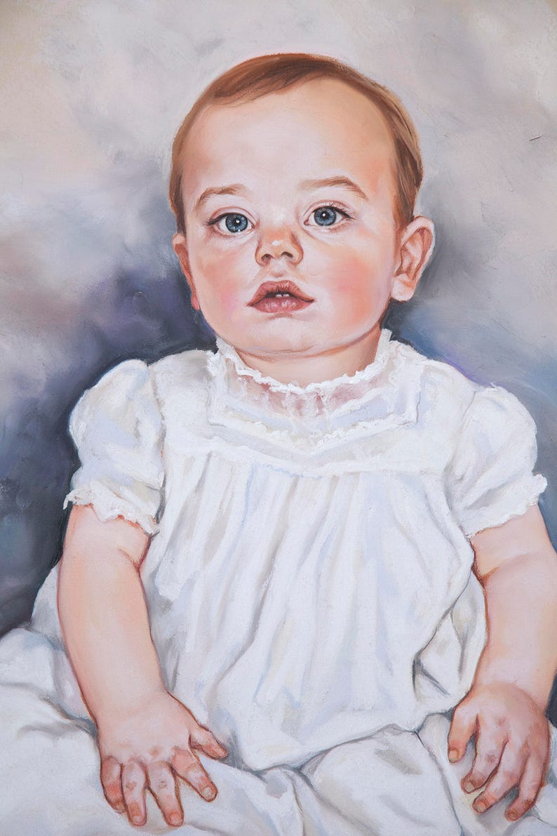 Big Size Pastel Portrait Painting of a baby boy, 29x 43 inches image 2