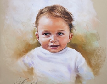 Custom Pastel Portrait painting of a young boy, handmade portrait painting of a boy