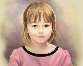 Pastelportret van een kind, zachte pastelportretten, kinderportretten, 19,5 x 19,5 inch