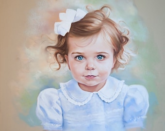 Pastel portrait of a girl. Siblings Head and shoulders portrait