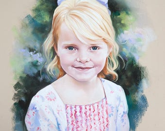 Pastel Portrait of young girl, portrait commission from photography.