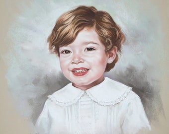 Handmade Pastel portrait, Portrait painting of a nice boy, children portraits.