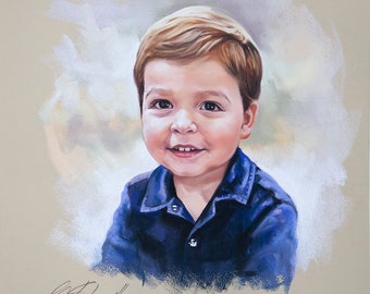 Soft Pastel portrait of a boy. Portrait painting of a nice boy. Children portraits and Pastel portraits