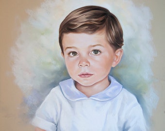 Pastel portrait of a boy. Siblings Head and shoulders portrait