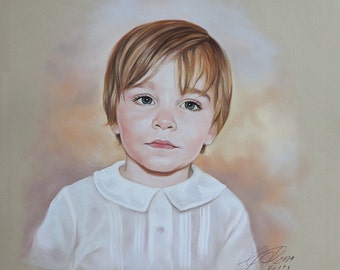 Pastel portrait painting of a boy, Custom child portrait from a photo