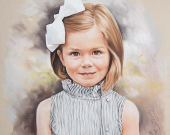 Pastel portrait commission of a child, Pastel painting of a girl. 20x21 inches