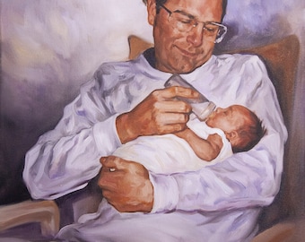 Custom Oil portrait of a father and daughter, Oil painting, Oil portrait, handmade  painting, portraiture