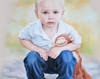 Child portrait, with favorite blanket. Pastel portraits