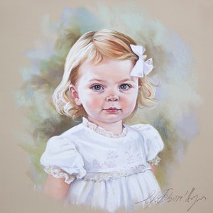 Aangepast portret, pastel portret van een meisje uit de fotografie.