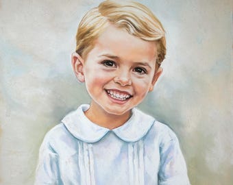 Ręcznie robiony portret pastelowy. Portret malowany przez chłopca. Portrety pastelowe