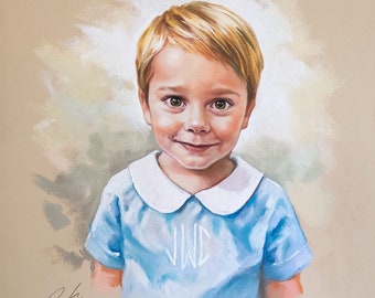 Portrait pastel personnalisé d’un garçon, portrait pastel fait main, portraits d’enfants