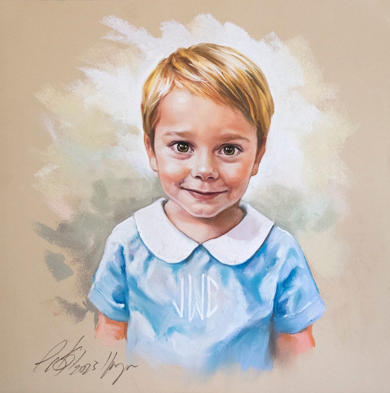 Custom Pastel portrait of a boy, Handmade Pastel portrait, Children portraits image 1