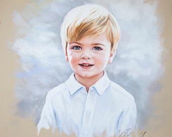 Custom Pastel Portrait from photography, Handmade Pastel portrait of a child, Children portraits.