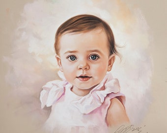 Pastel portrait of a girl, Head and shoulders portrait.