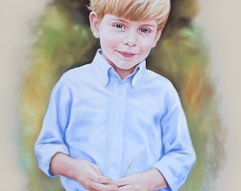 Portrait pastel painting of a boy, Half figure pastel porrtrait