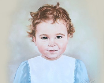 Custom Pastel portrait of a little boy, 19,5 x 19,5 Inches, portrait painting