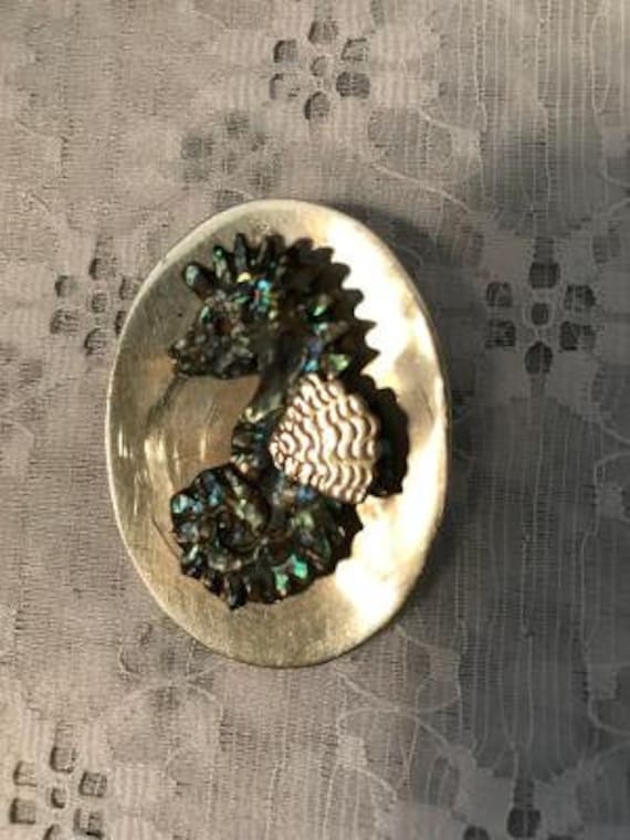 Vintage Mexico Sterling Abalone Seahorse Pin
