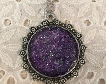 Purple Glitter Resin Necklace Pendant