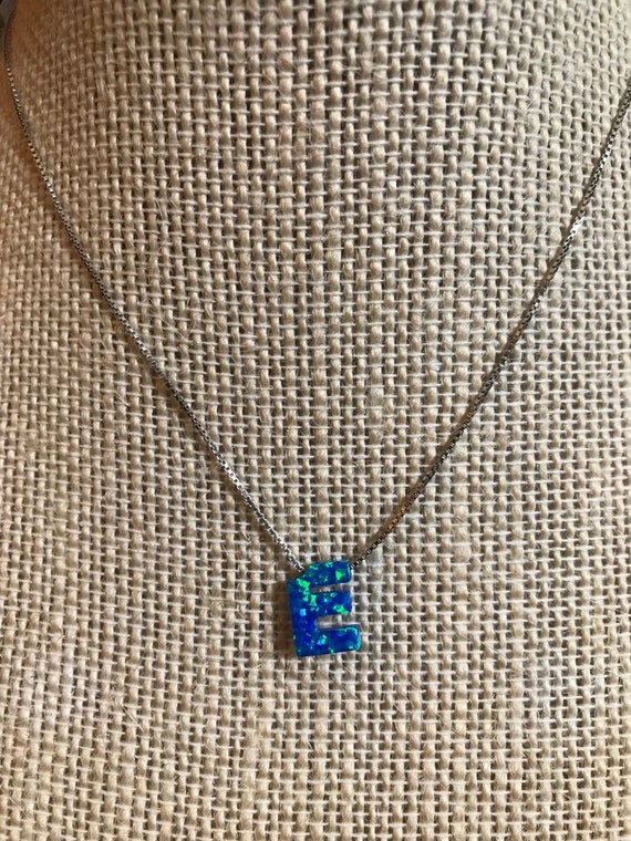 Sterling Silver Opal "E" Necklace