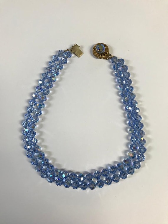 Vintage Blue Glass Bead Necklace - image 1