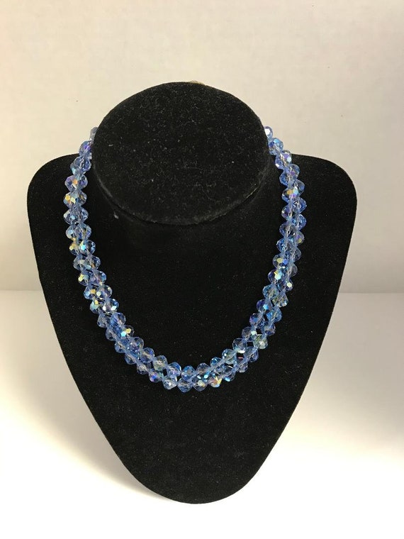 Vintage Blue Glass Bead Necklace Gem