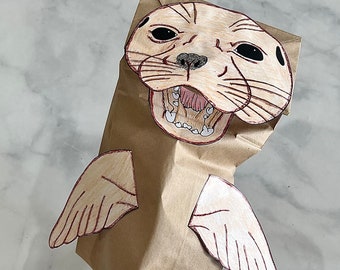 Preschool/Kindergarten FUR SEAL Paper Bag Puppet Craft w/Instructions
