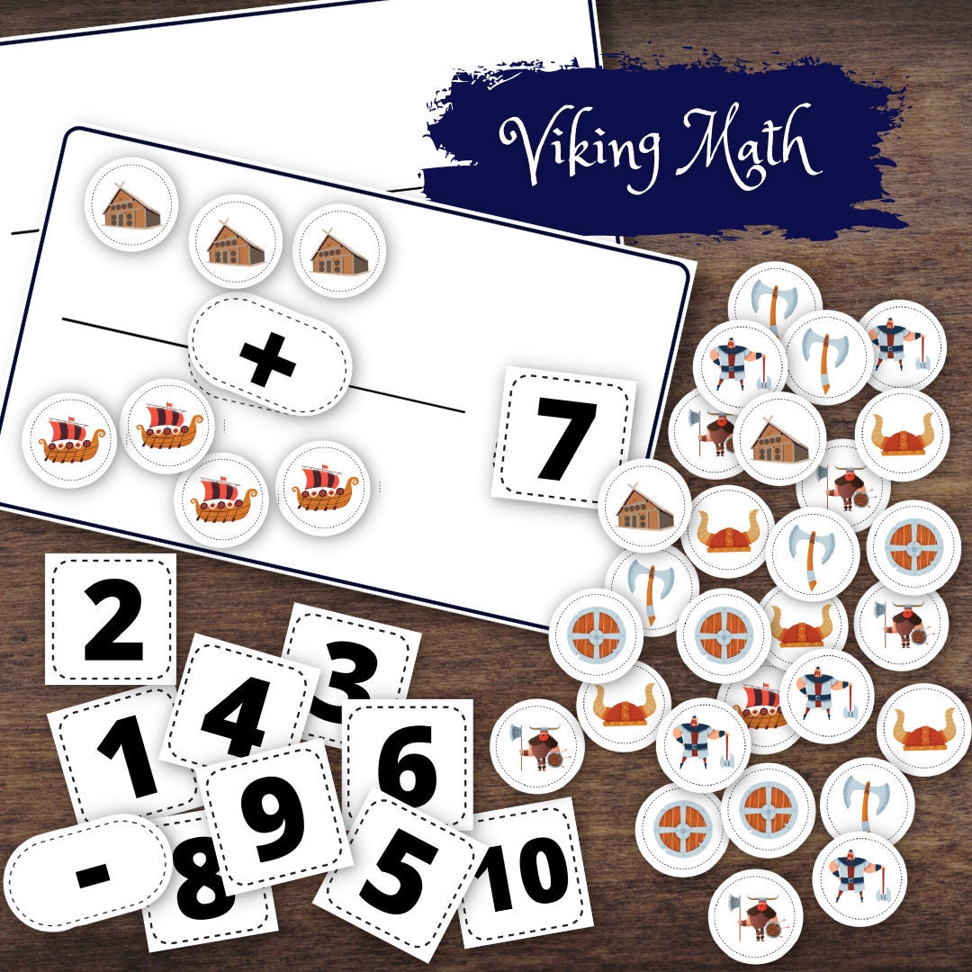 Viking Math Viking Themed Counting Math Basic Addition/Subtraction Cards | Etsy