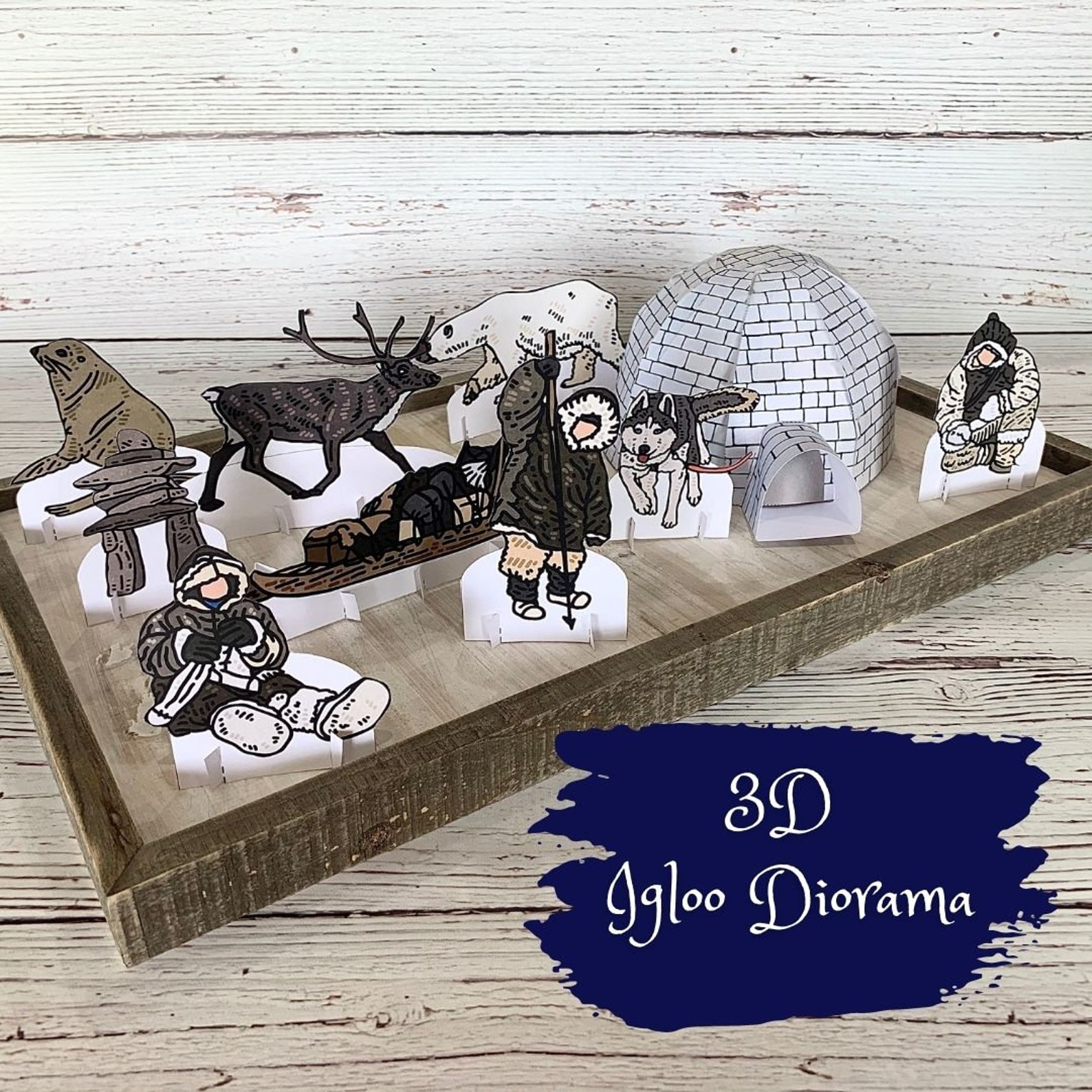 Interactive 3D Paper Igloo Arctic Diorama Scene W/inuit Etsy