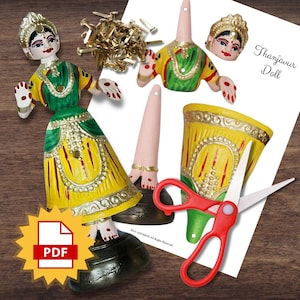 Paper Thanjavur Doll Paper Craft - Traditional INDIA Indian Painted Toy w/Instructions (*.Pdf)