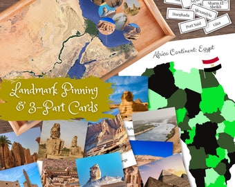 EGIPTO Mapa de monumentos, regiones y ciudades de la geografía del antiguo Egipto Paquete de geografía de fijación del continente de ÁFRICA