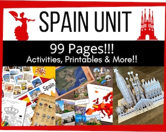 SPAIN Europe Spanish Unit Study Cultural Studies Educational Bundle | 99 Pages Themed Activities