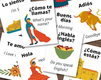 SPAIN Spanish España Language Phrase FULL COLOR Flash Cards