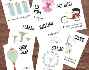 Singlish SINGAPUR Idioma OCHO Frases Fase Color Tarjetas ilustradas *8 Tarjetas*
