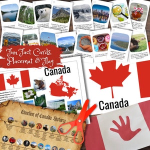 CANADA Canadese informatieposter, tijdlijn, kaarten met leuke weetjes, vlag en vlagambacht