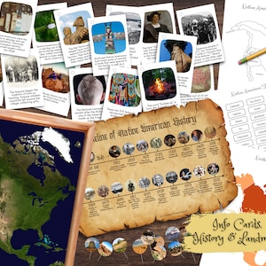NATIVE AMERICAN Indian Map Tribe & Landmark Geographie Pinning w / Info Flash Cards