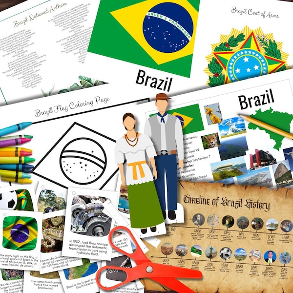 Montessori-Inspired BRAZIL Info Poster, History Timeline, Fun Facts & Flag