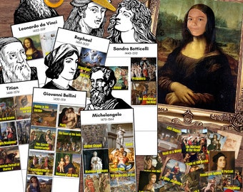 ITALY Italian Art Renaissance Artist Matching, Michelangelo Painting, Mona Lisa Self Portrait | Mini Study