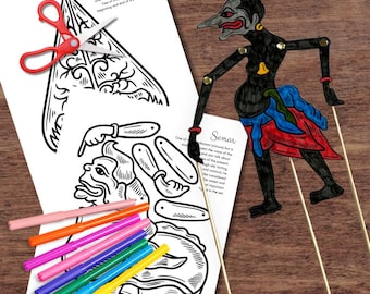 Manualidad de marionetas de sombras indonesias WEYANG KULIT / Cuatro diseños de marionetas