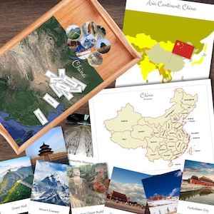 CHINA chinesische Geographie Landmarks, Regionen, Städte Karte ASIEN Kontinent Pinning Mini-Study Bundle
