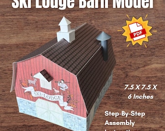 Diorama de papel en 3D inspirado en un granero de esquí "Navidad Blanca" campestre con instrucciones