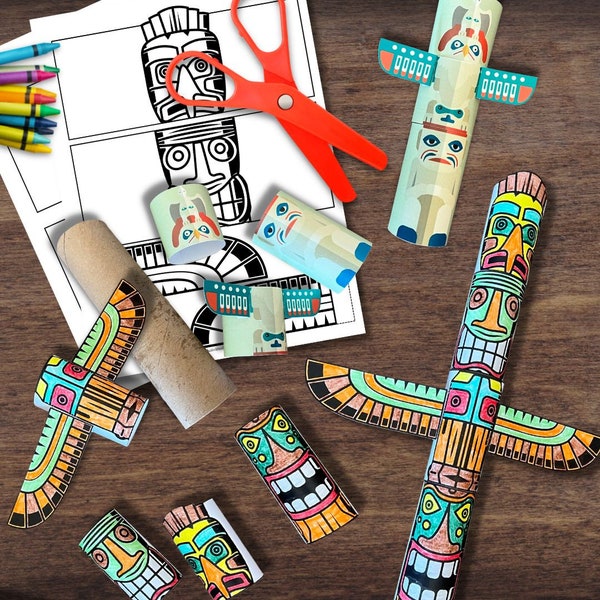 NATIVE AMERICAN Indian Totem Coloring Craft Activity