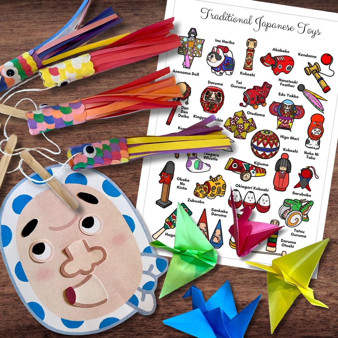 JAPAN Japanese Traditional Toy Poster, Fukuwarai Game Koi